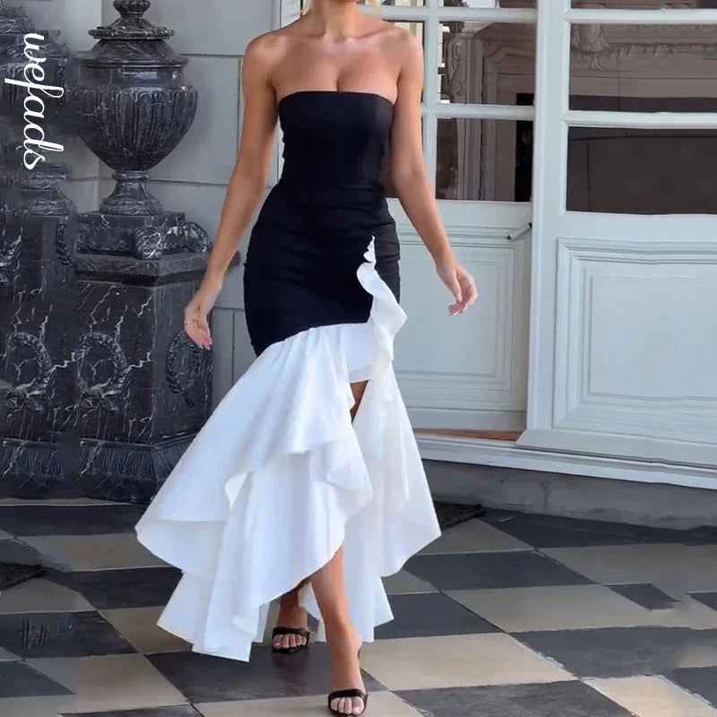 Backless Mermaid Party Dress for Women Sleeveless Ruffled