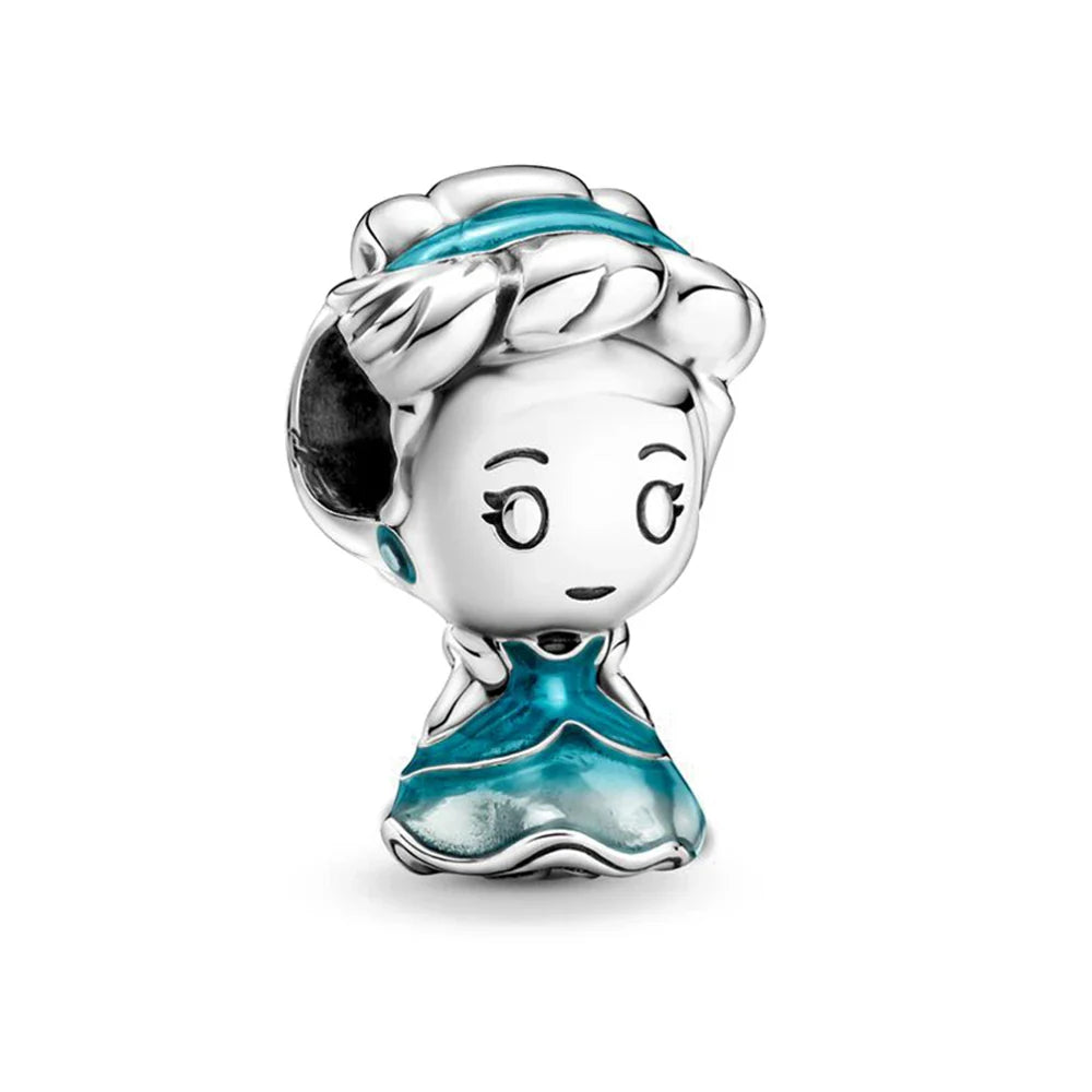 925 Sterling Silver Mermaid Princess Elsa Dress Charm Bead for DIY Bracelets and Women Jewelry