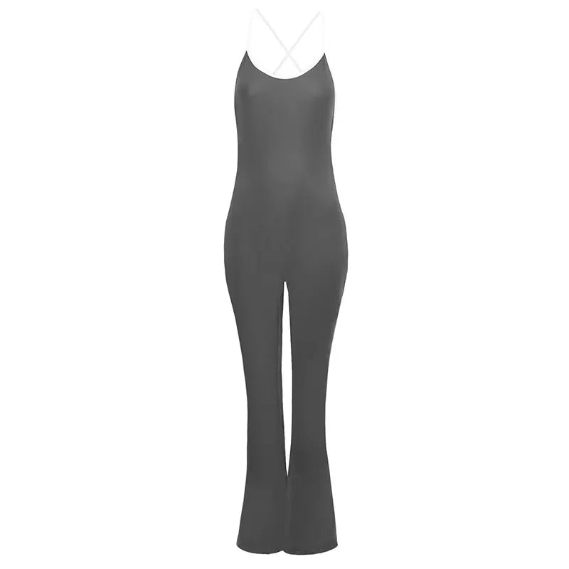 Summer Women's Slim Fit Casual Jumpsuit Sexy Solid Color Backless Sling Elegant Streetwear Fashion Romper