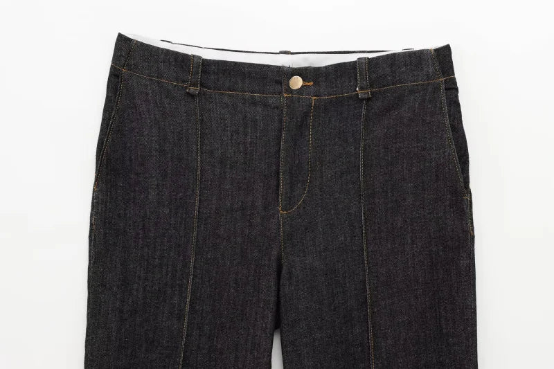 Women's Slim-Fit Denim Shirt with Stretch Waist and Flare Trousers for Comfortable Spring Style