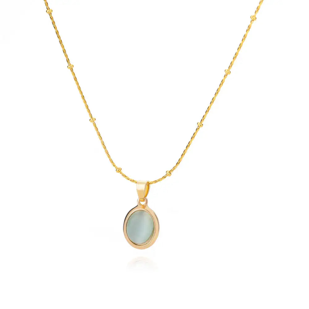 Gold Color Opal Oval Necklace for Women Stainless Steel Pendant Jewelry Gift