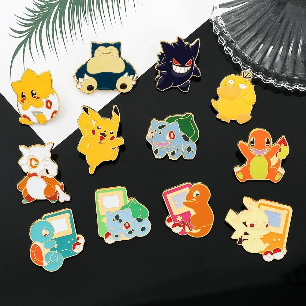 Creative 4 Piece Enamel Brooch Set Featuring Cute Game Console Pikachu Togepi and Charmander Pins for Wallet Backpack and Clothing