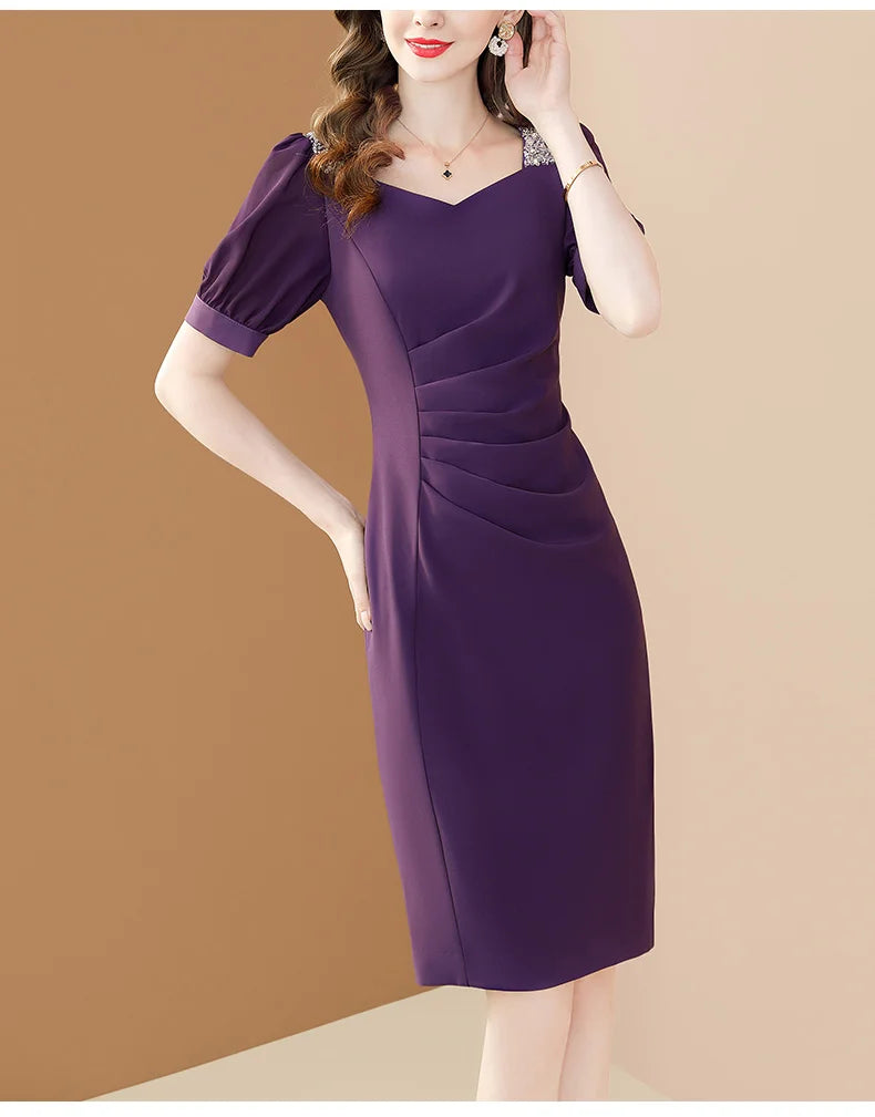 Purple Embroidered A Line Dress For Office And Party