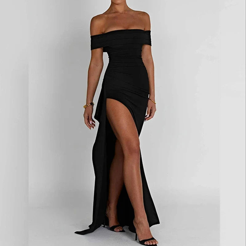 One Shoulder Evening Dress With Split Knit Open Back