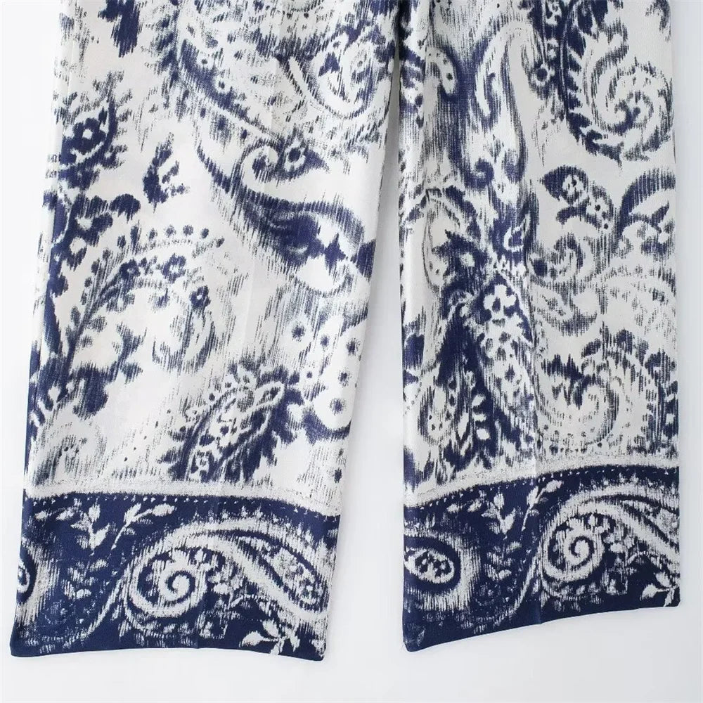 Niche Western Style Printed Shirt and High Waisted Pants Set for Fashionable Autumn Looks