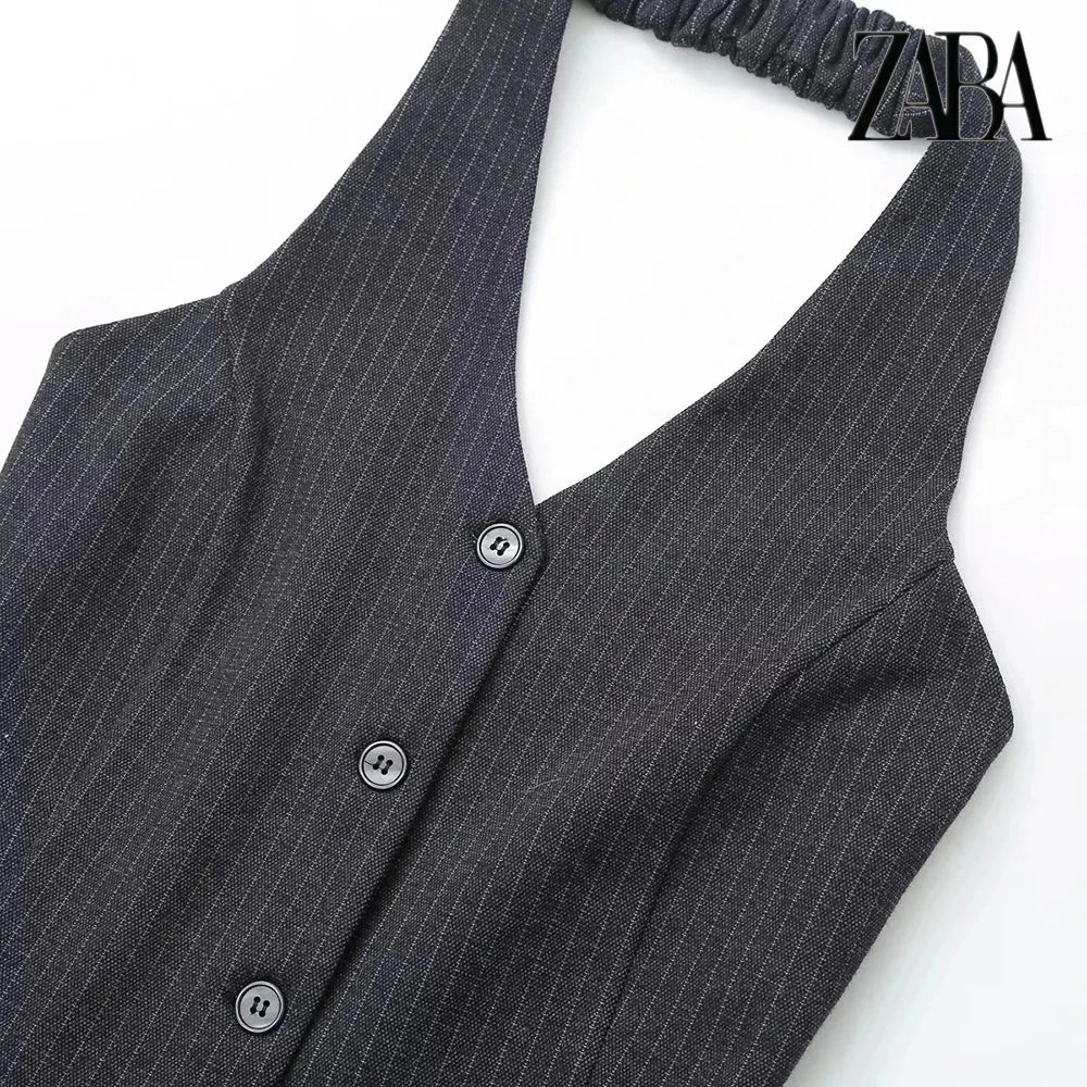 Black Backless V Neck Sleeveless A Line Pleated Dress