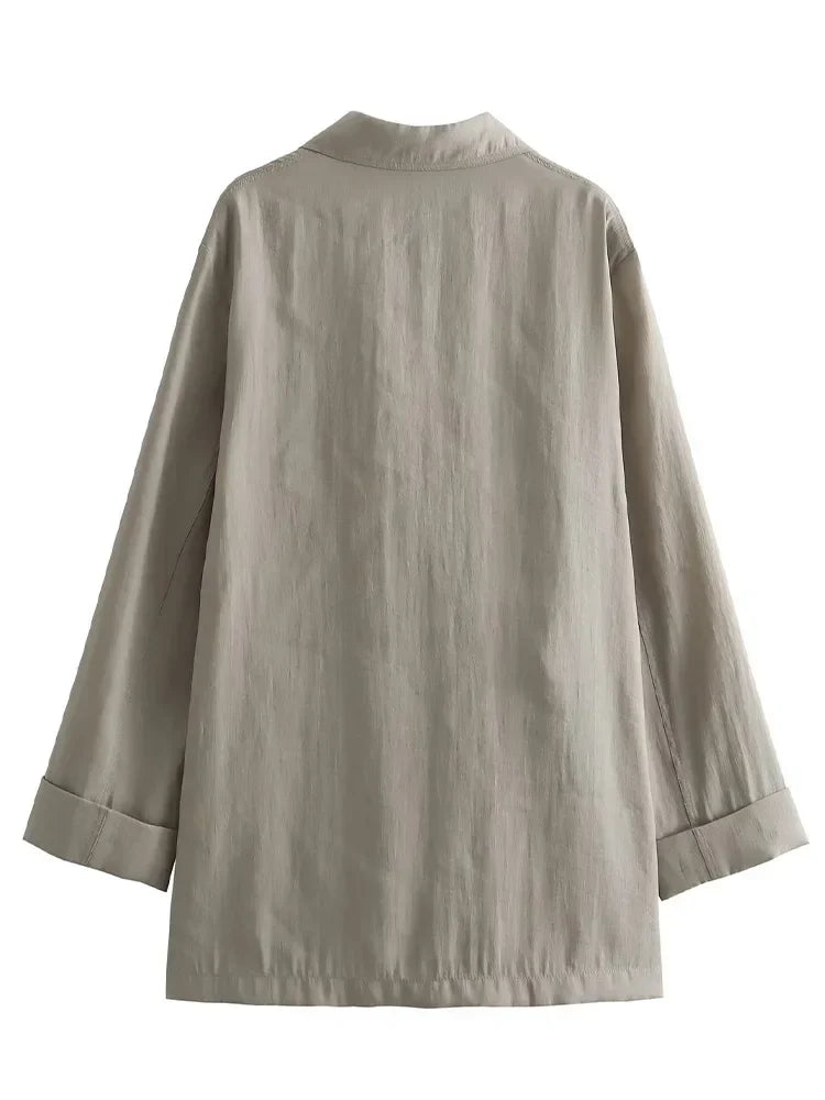 Grey Lace Up Two Piece Set for Women with Pockets and Vintage Drawstring Trousers