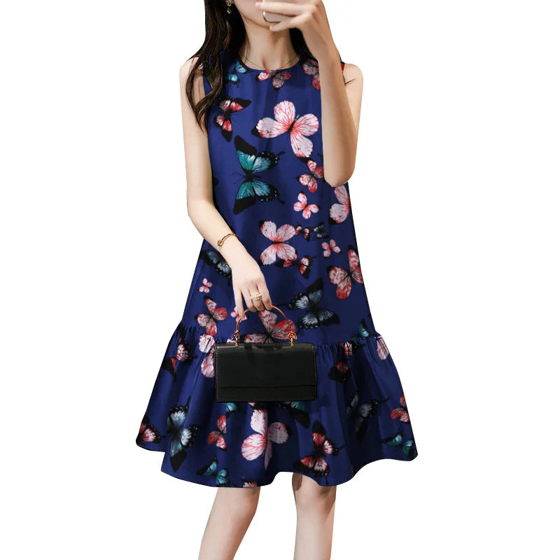 Floral Print Knee Length Sundress Boho Beach Party Dress