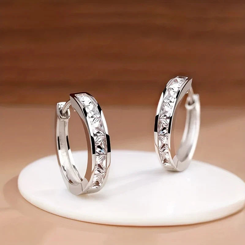 Women's Classic Hoop Earrings with Princess Square CZ Elegant Jewelry Accessories
