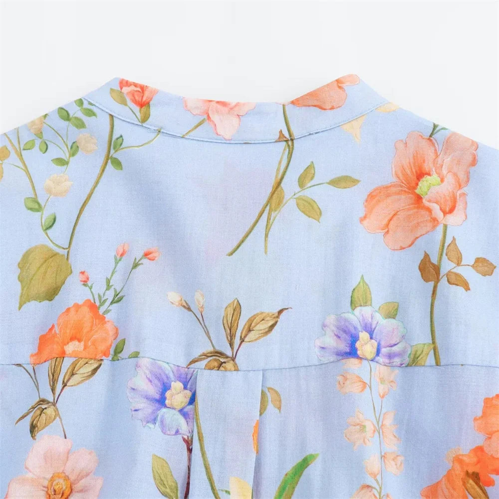 Floral Print Belted Maxi Dress for Women Round Neck