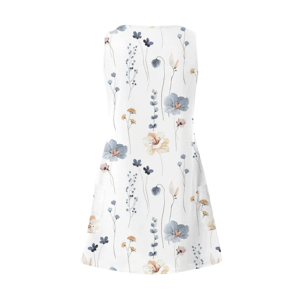 Floral Boho Sundress With Pockets V Neck Knee Length