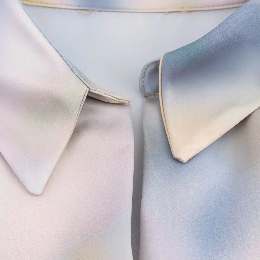 Women's Tie Dye Texture Vertical Collar Shirt with High Waist Slimming Skirt Set Spring Casual Chic Elegant Outfit