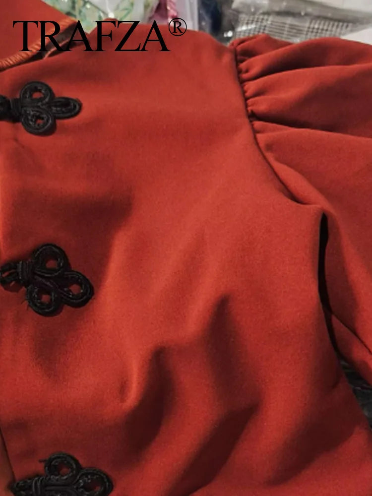 Women Summer Casual Pants Suit with Puff Sleeve Shirt and Elegant Long Pants Matching Set