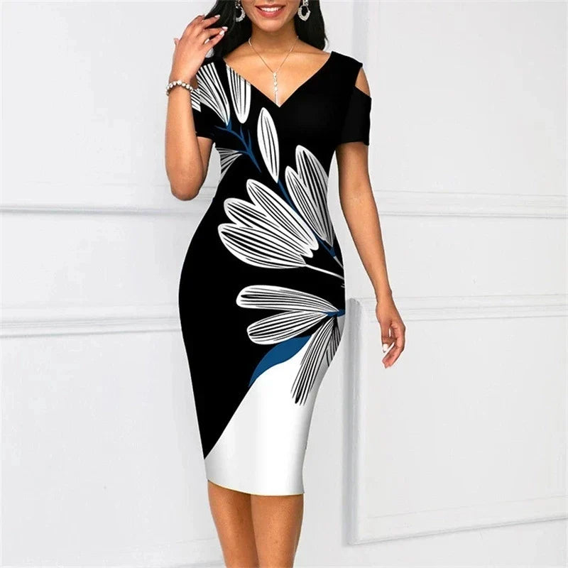Backless Bodycon Dress For Party Elegant V Neck Patchwork