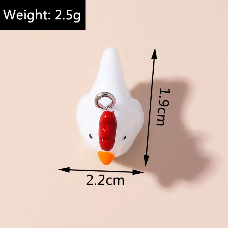 10pcs Cute Imitation Resin 3D Chicken Charms for DIY Jewelry Making Earrings and Bracelets
