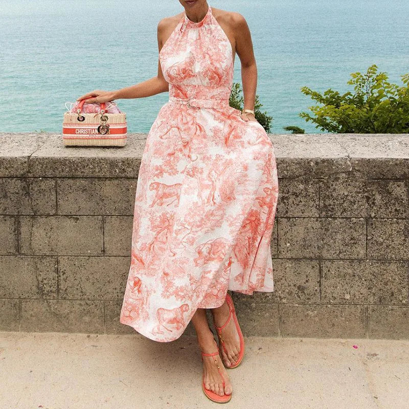 Boho Halter Backless A Line Office Dress For Women Summer