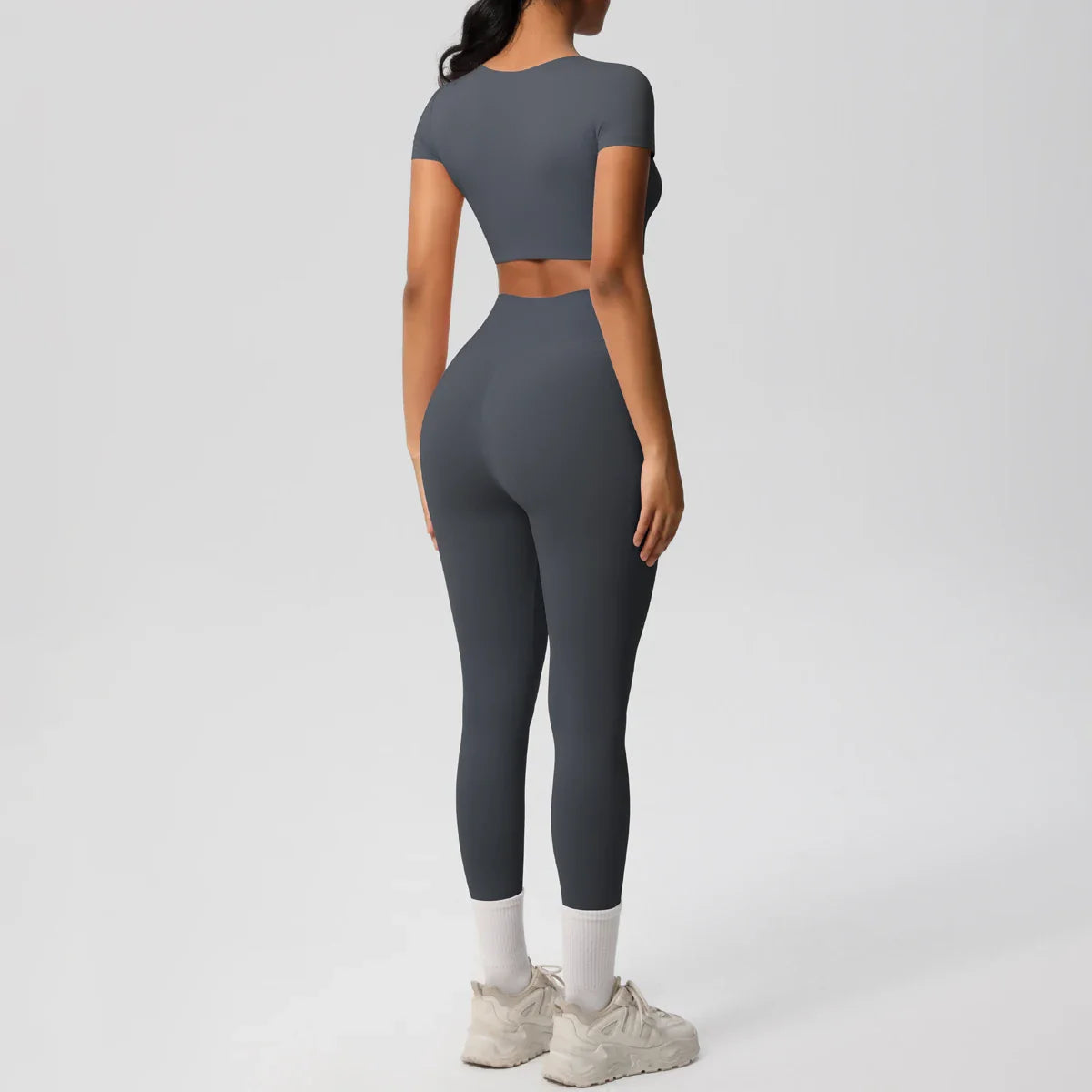 Yoga Set for Women Fitness Sportswear with Short Sleeve Top and High Waist Leggings