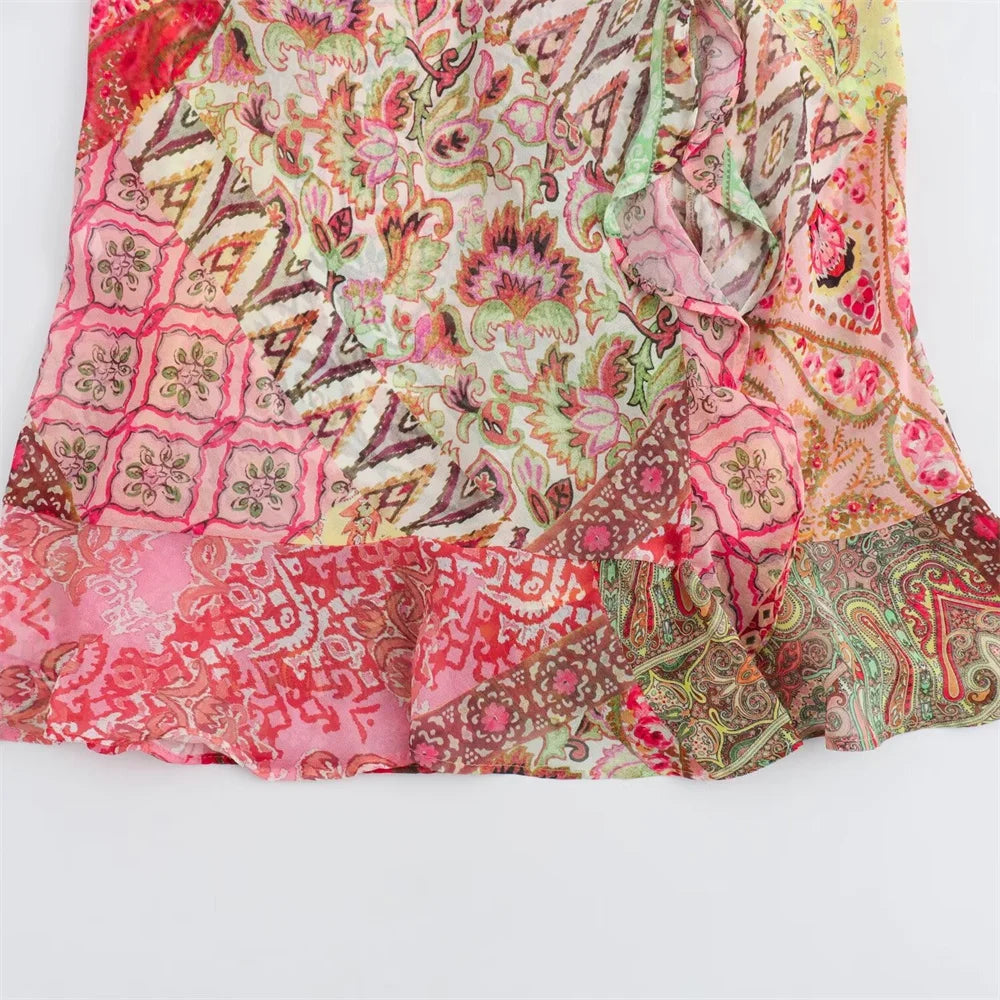 Backless Patchwork Printed Summer Dress For Women Slim Fit