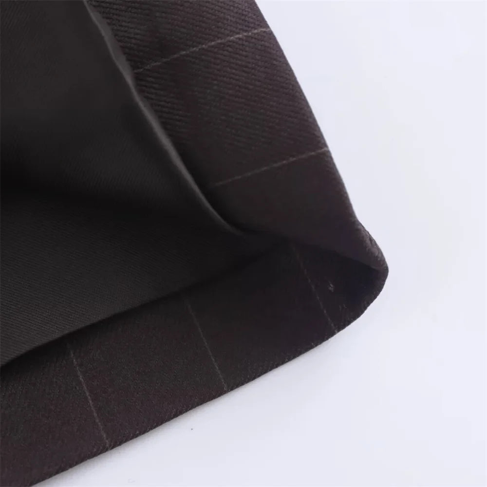 Autumn Women's Fashion Striped Loose Suit Coat with Buckle Decoration and High Waist Striped Pants Set