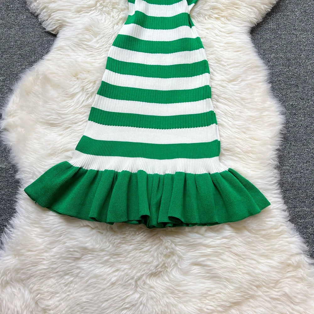 Ruffled Striped Knit Mini Dress For Summer Party Look