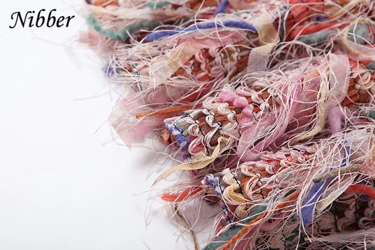 Crochet See Through Bodycon Dress With Colorful Tassels