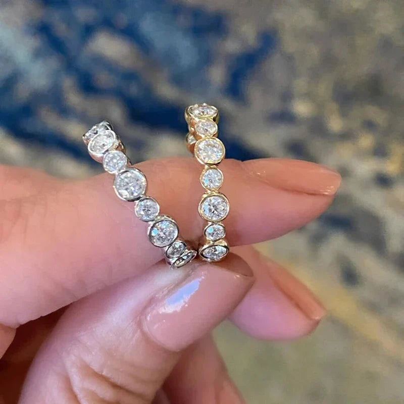 Trendy Round Cubic Zirconia Ring for Women in Silver and Gold Color Luxury Jewelry Accessory