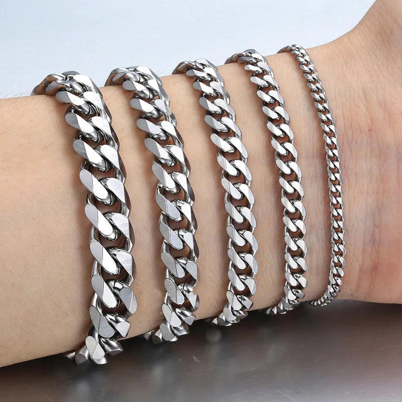 Trendy Cuban Chain Bracelet for Men and Women in Stainless Steel with 3mm 5mm 7mm 9mm Width Options