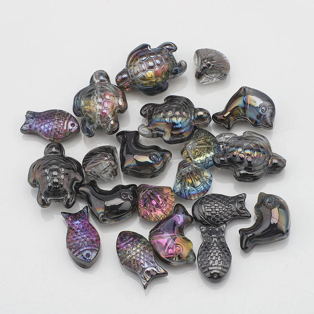 20 Pieces Mixed Shape Crystal Glass Beads for DIY Jewelry Making Including Starfish Snail Shell and Small Fish