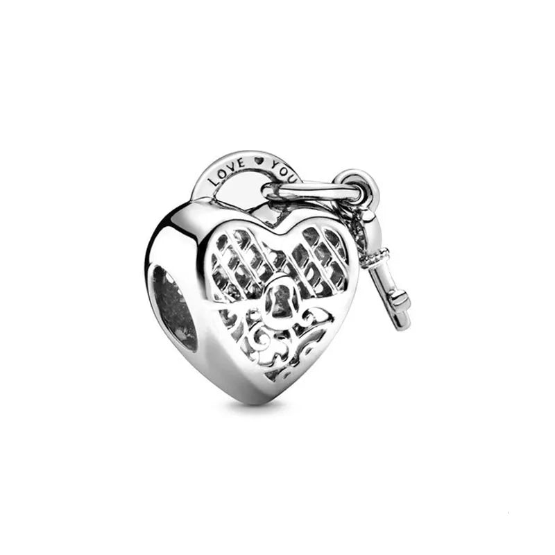925 Sterling Silver Family Tree Heart Pendant Beads for DIY Bracelets