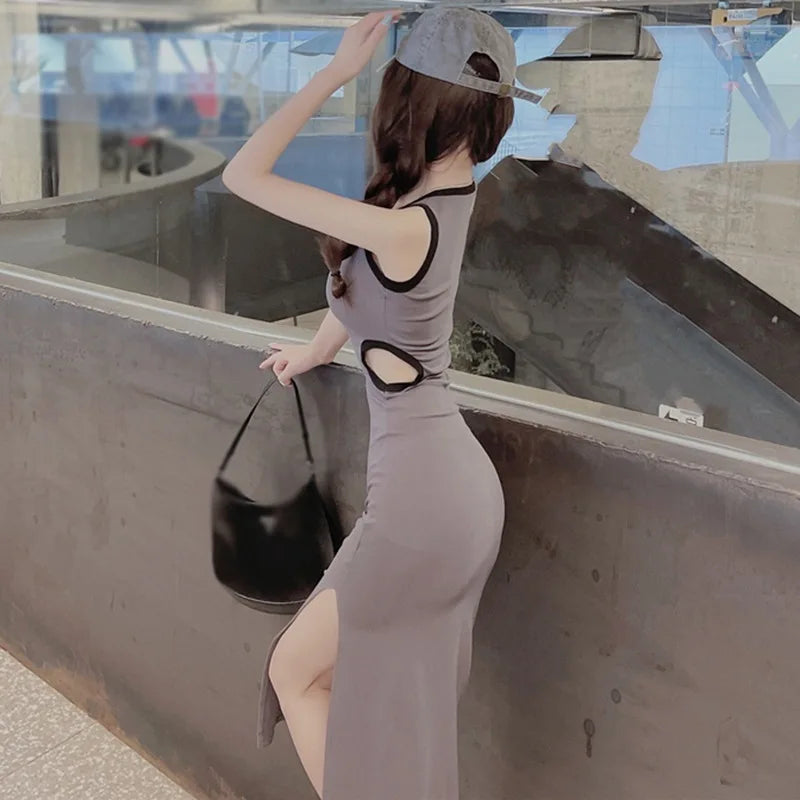 Sexy Sleeveless Bodycon Dress With Side Split O Neck