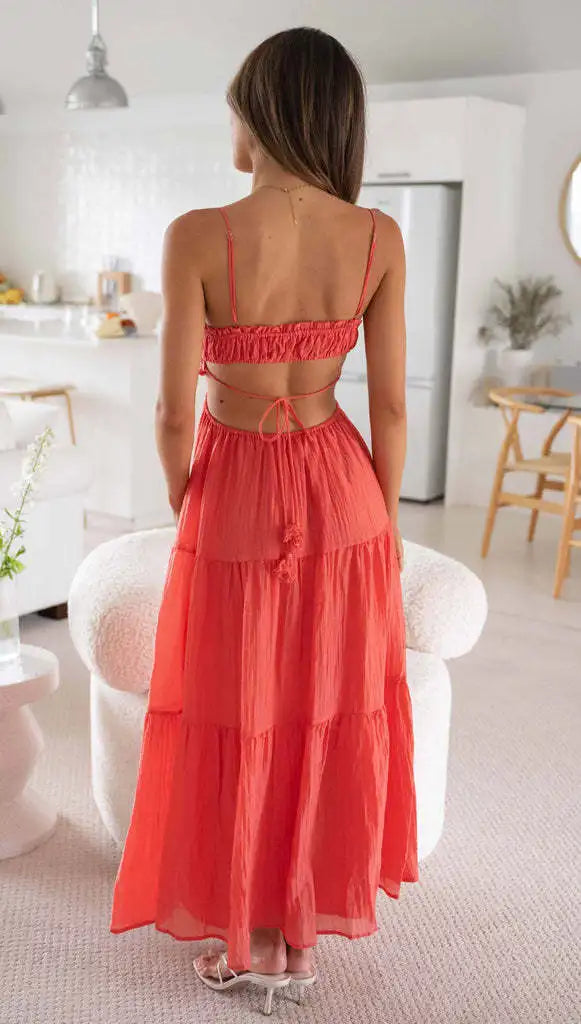 Halter Neck Backless Lace Dress For Women Summer Solid Color