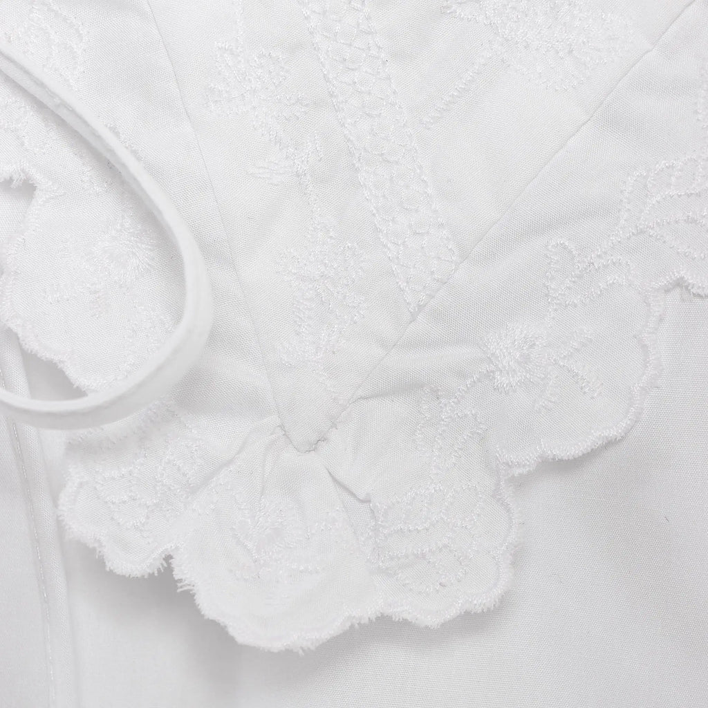 Women's Embroidered Lace-Up Poplin Shirt with Peter Pan Collar Puff Sleeves Loose Hem Casual Chic Top for Spring and Summer