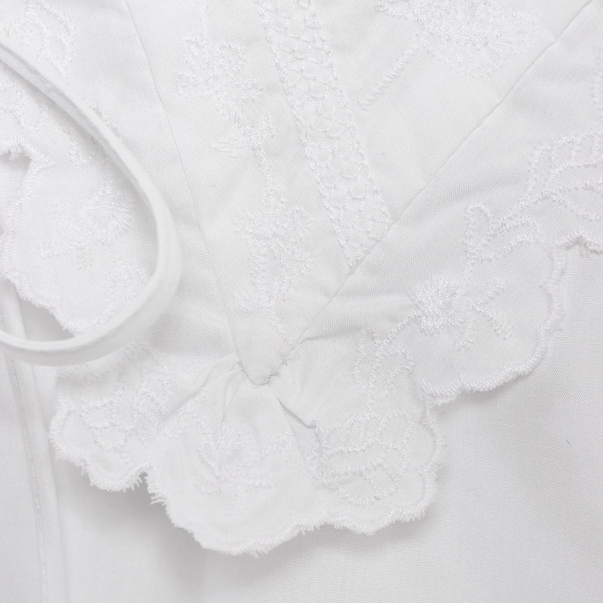 Women's Embroidered Lace-Up Poplin Shirt with Peter Pan Collar Puff Sleeves Loose Hem Casual Chic Top for Spring and Summer