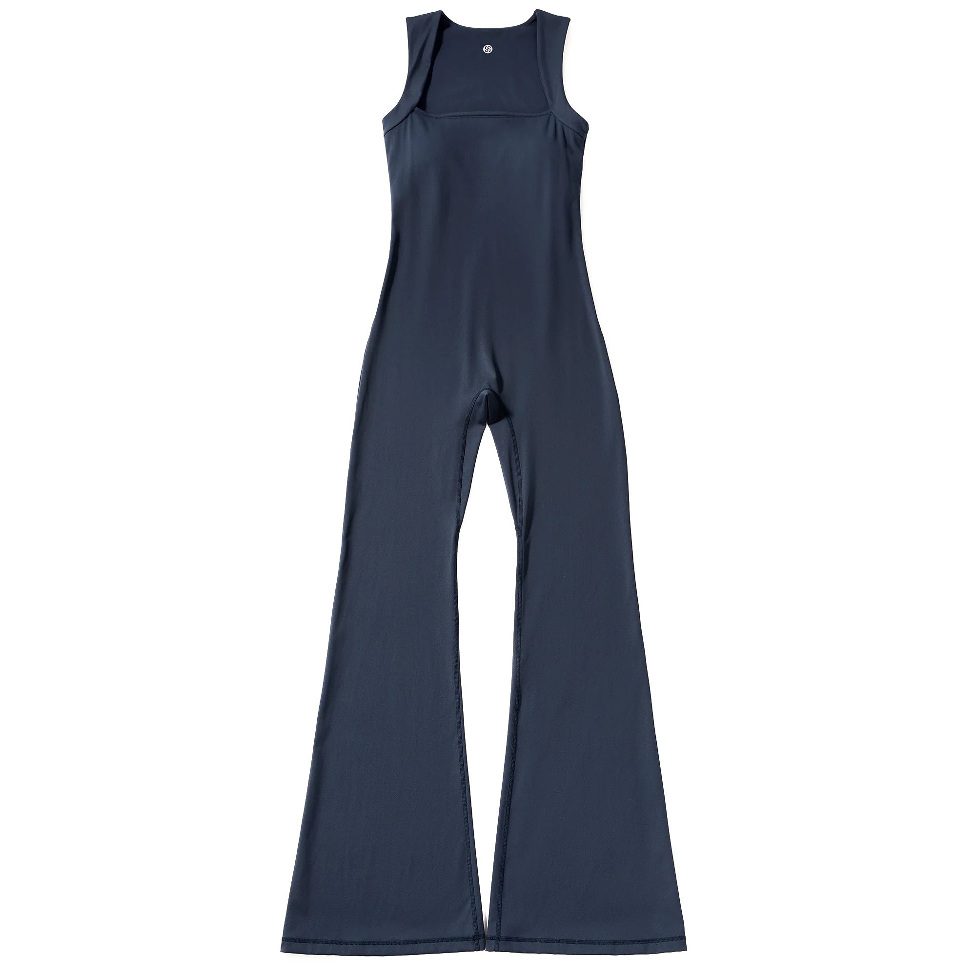 Women's Sleeveless Square Neck Bodysuit with Flared Pants Casual Fitness Jumpsuit Full Season Streetwear Playsuit