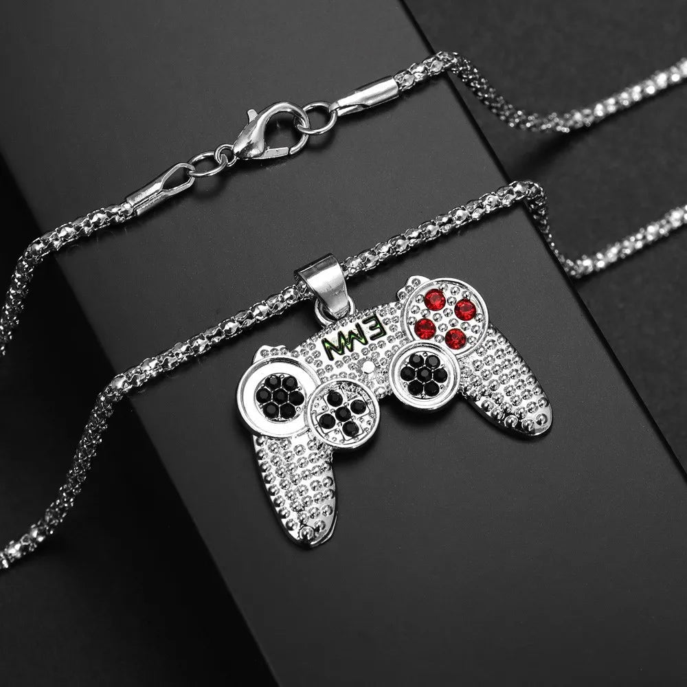Trendy Gamepad Lightning Stainless Steel Necklace for Women and Men in Gold Color with Crystal Embellishments