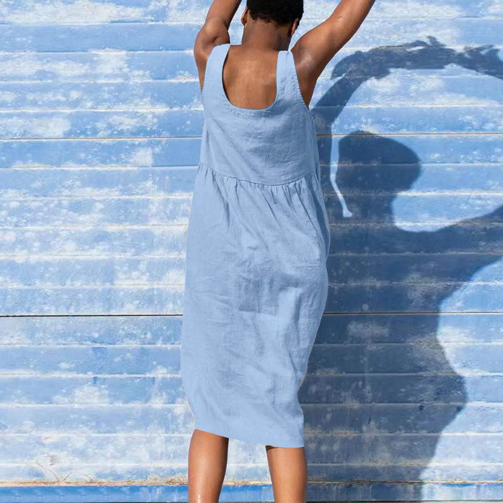 Boho Cotton Linen Sleeveless Dress For Women Summer Holiday