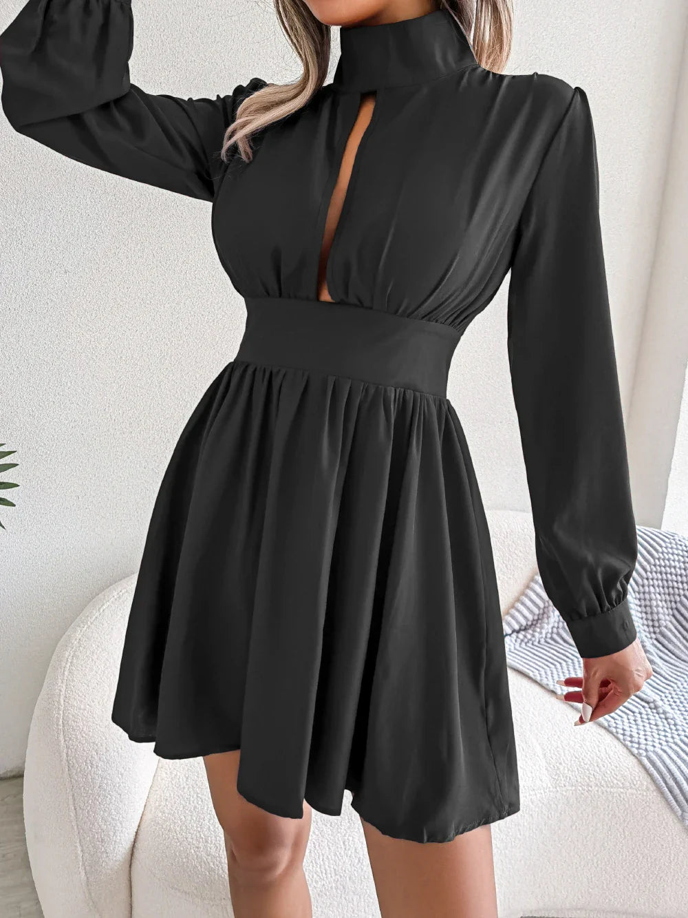 A Line Dress For Women Hollow Out Long Sleeve Elegant
