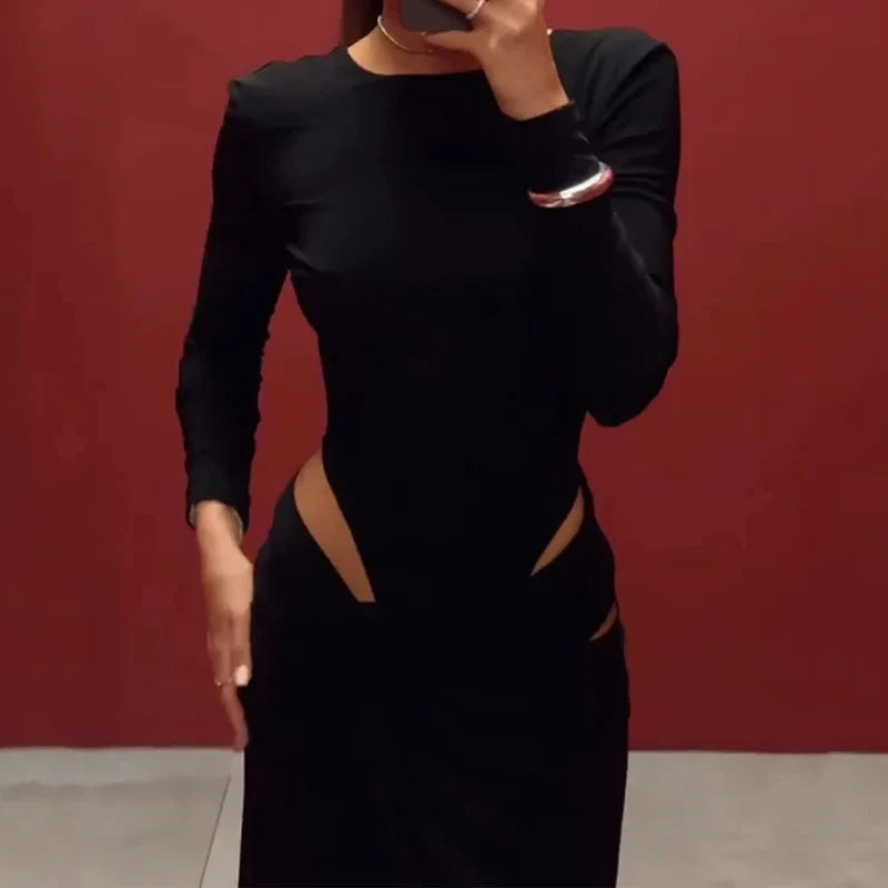 Long Sleeve Hollow Out Evening Dress With Irregular Slit