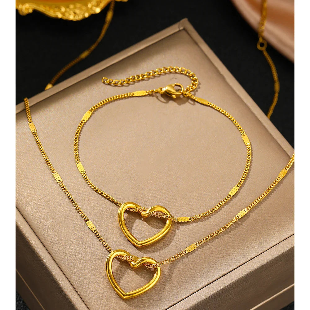 Stainless Steel Twisted Heart Jewelry Set for Women - Elegant Luxury Anniversary Gift