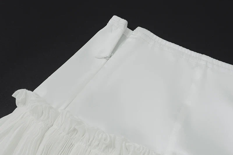 Solid Pearl Embellished Two Piece Set Sleeveless Floral Slim Fit Vest with Pleated Mini Skirt Summer Women's Fashion Ensemble