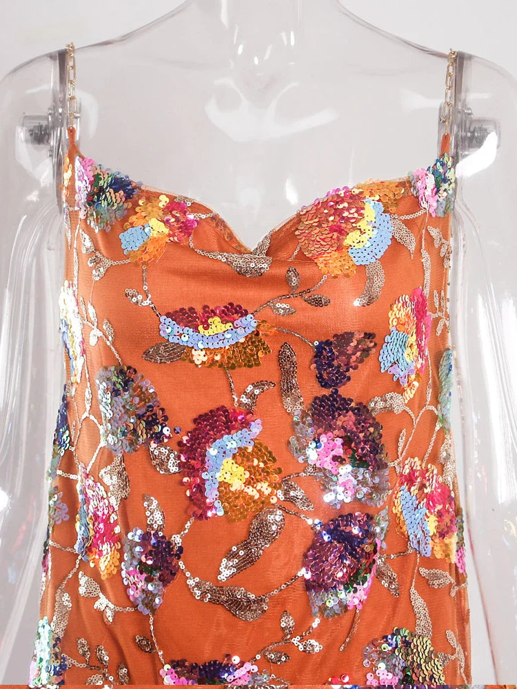 Floral Sequined Backless Mini Dress For Night Out Clubbing
