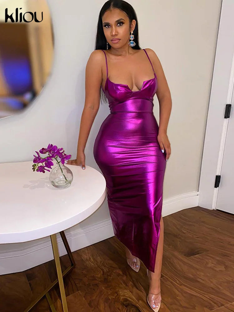 Backless Maxi Dress Party Sheath For Women Shiny Glam