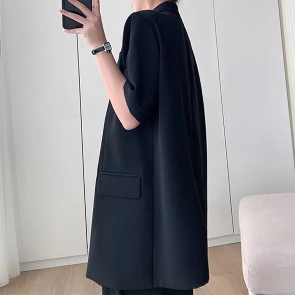 Short Sleeve Blazer Suit Set for Women - Stylish Two Piece Outfit