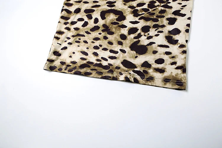 Leopard Print Midi Dress Milk Silk Fabric Backless