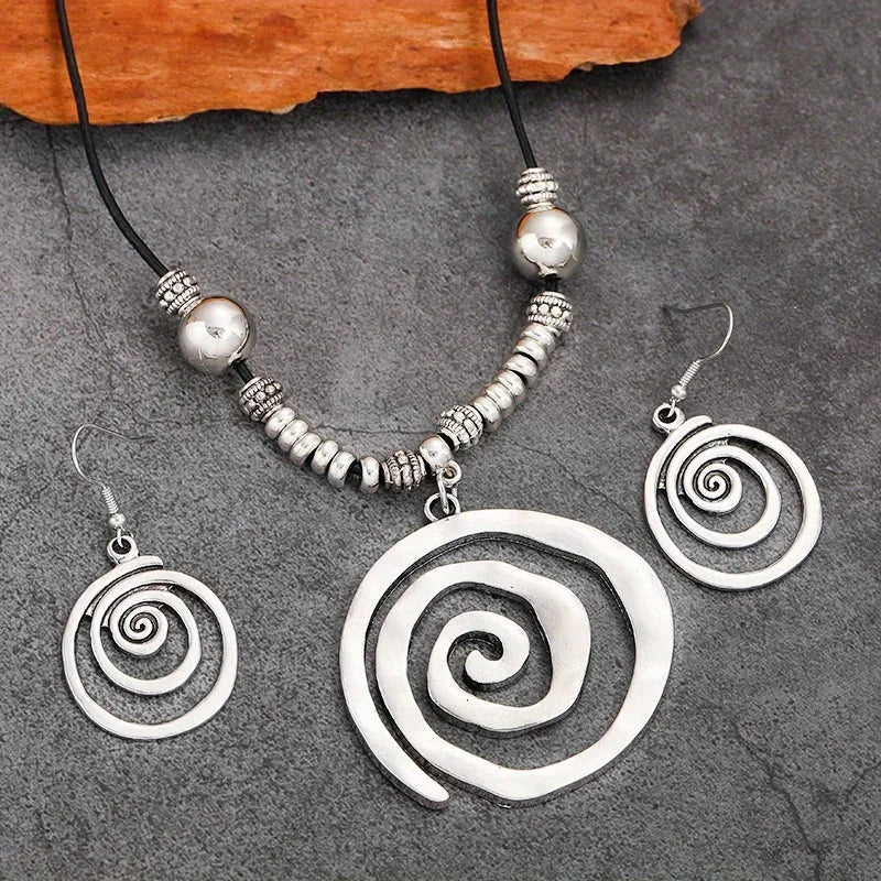 Boho Style Jewelry Set with Spiral Design Earrings and Necklace for Party Accessories