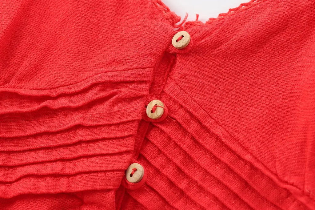 Linen Blended Suspender Dress For Women Summer French