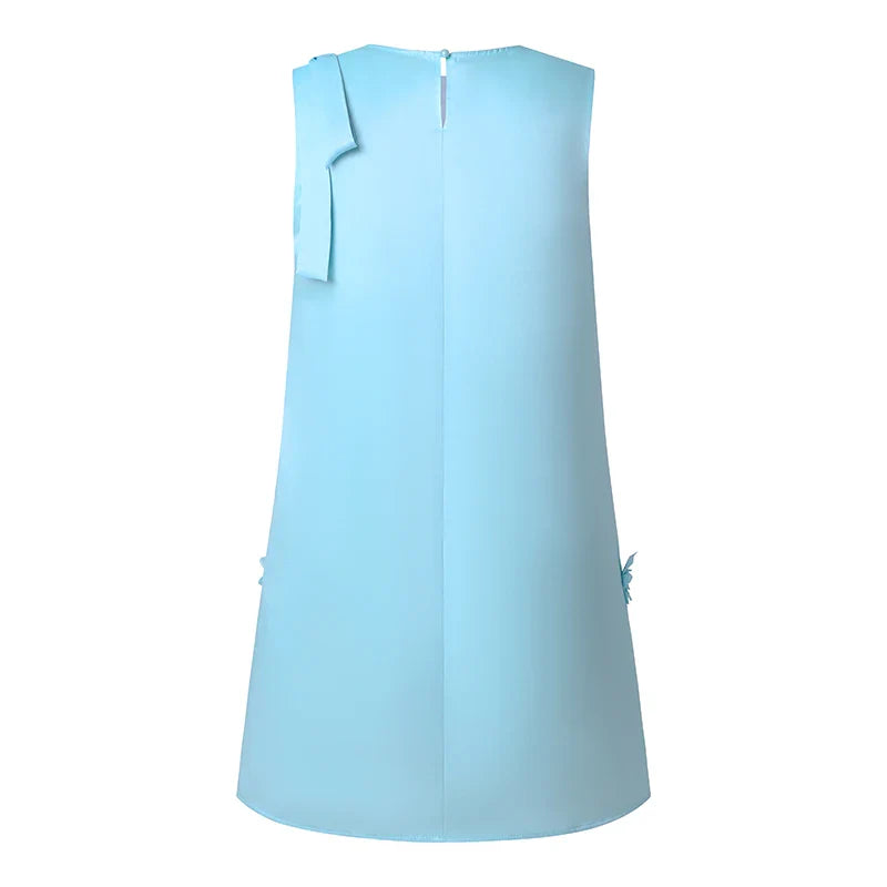 Elegant Korean Flower Bow Sleeveless Mini Dress For Women