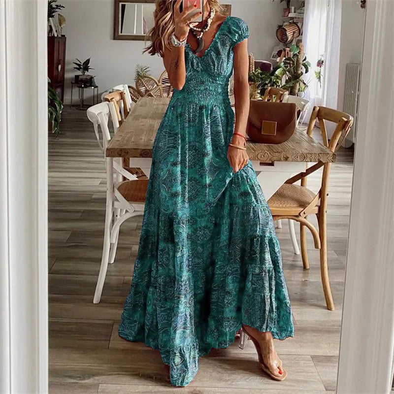 Floral Print Retro Jumpsuit With Cinched Waist Dress