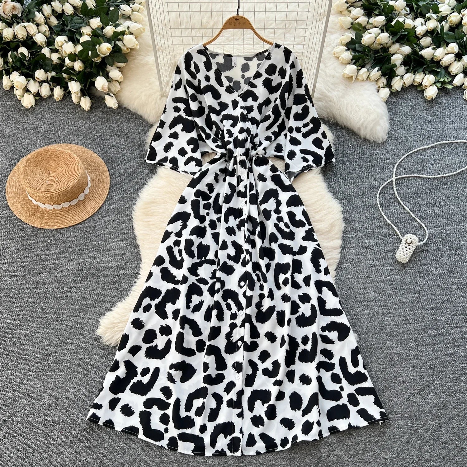 Ruched V Neck Office Dress Long Sleeve For Women Red