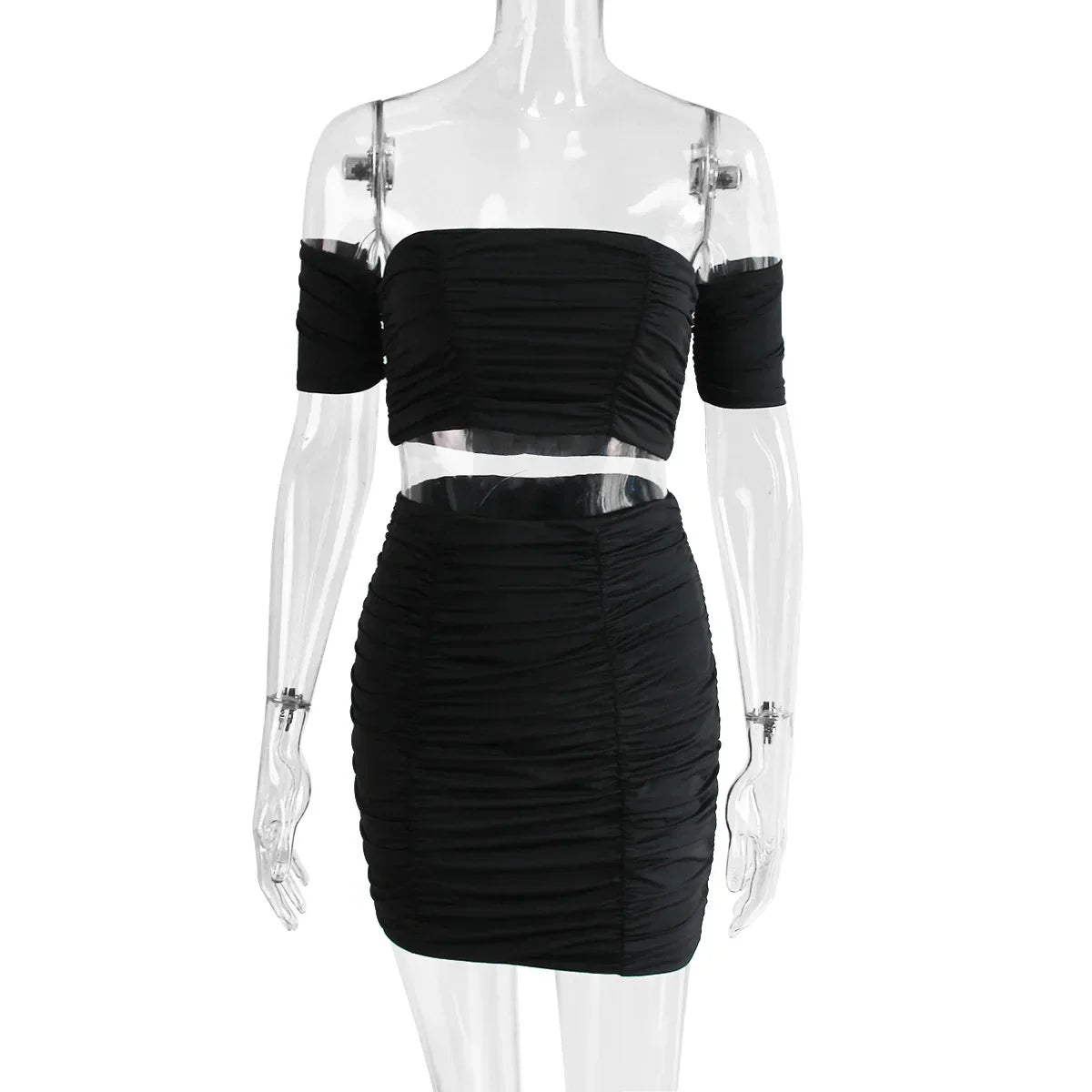 Fashionable Casual Women's Two-Piece Set with Short Sleeve Bodycon Skirt and Sexy Shoulder Cutouts Summer Outfit